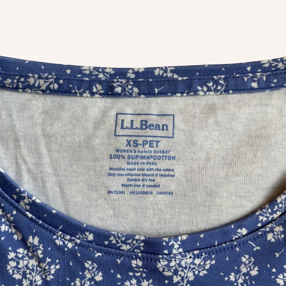 L.L.BEAN blue floral shirt 3/4 sleeve item ID 505547 100% cotton XS petite - Picture 3 of 5